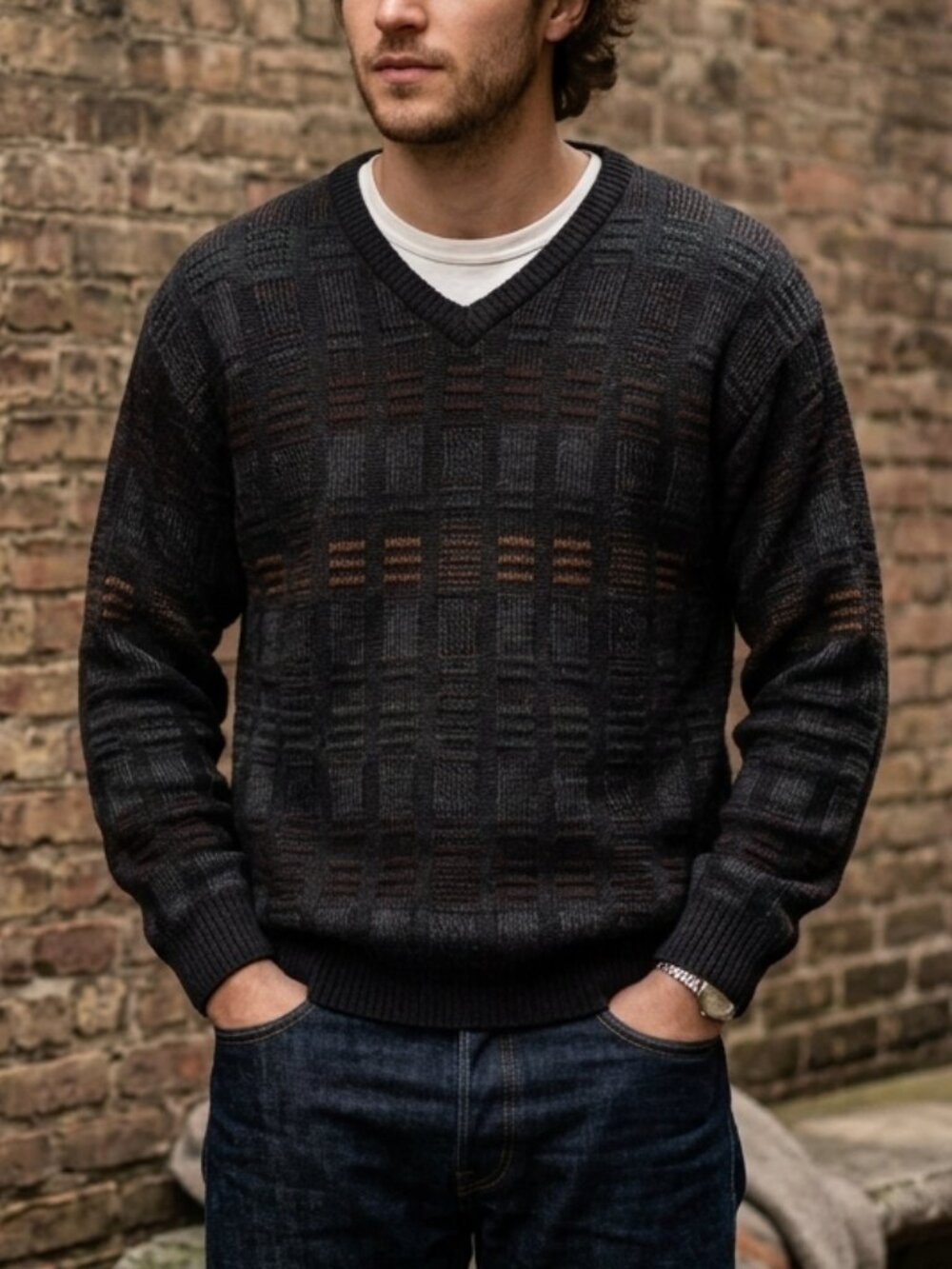 Vintage 90s Arnold Palmer Mens Textured V-Neck Knit Grunge Sweater Size M